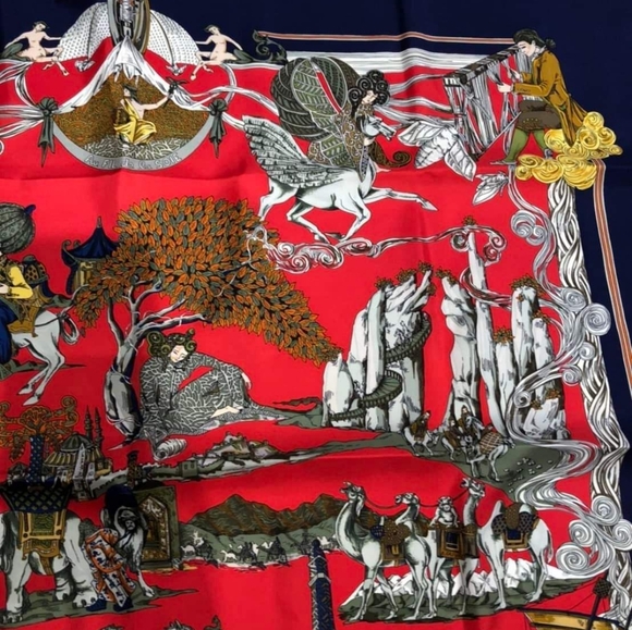 HERMES SILK SCARF KING BLUE Au Fil de la Soie AUTHENTIC - Picture 8 of 11